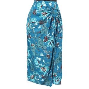 Band of the Free Celene Deep Teal Floral Layered Midi Skirt S Boho Slit NWT